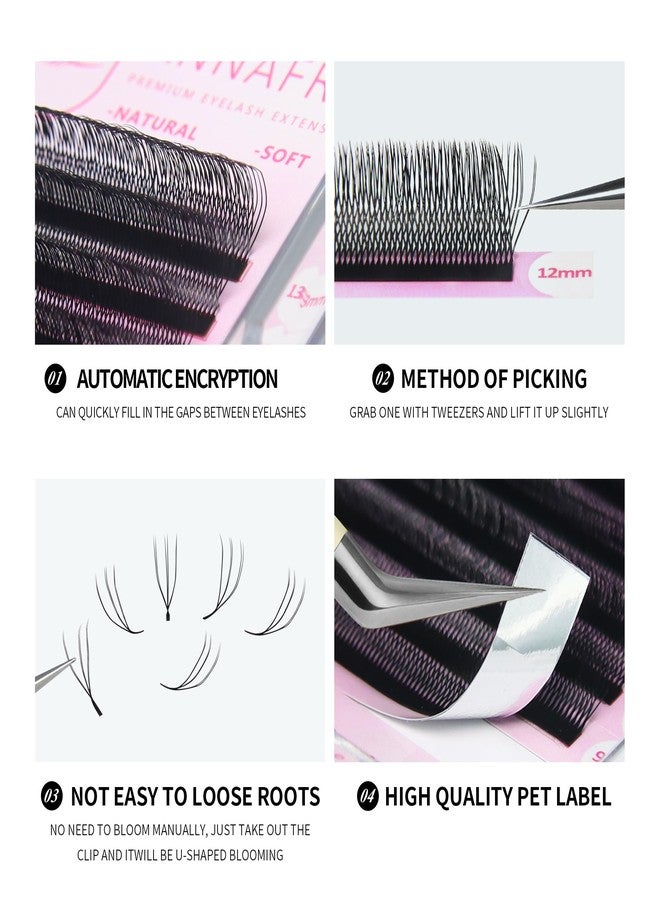 ANNAFRIS Double U Shape Premade Fan 6D Eyelash Extensions Volume Self Fanning WW Clover False Lashes Faux Mink Matte Black Cluster Lash Extensions(0.07 C,9-13mm Mix) - Image 5